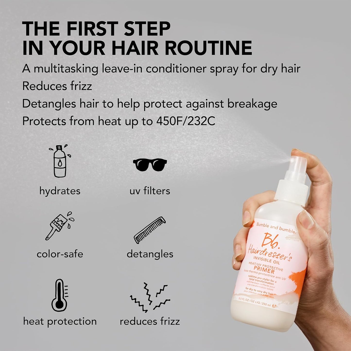 Bumble and bumble. Hairdresser's Invisible Oil Heat/UV Protection Leave-In Conditioner Hair Primer | Hydrating, Anti Frizz, Color Safe | Straight, Coily | With Argan Oil + Coconut Oil