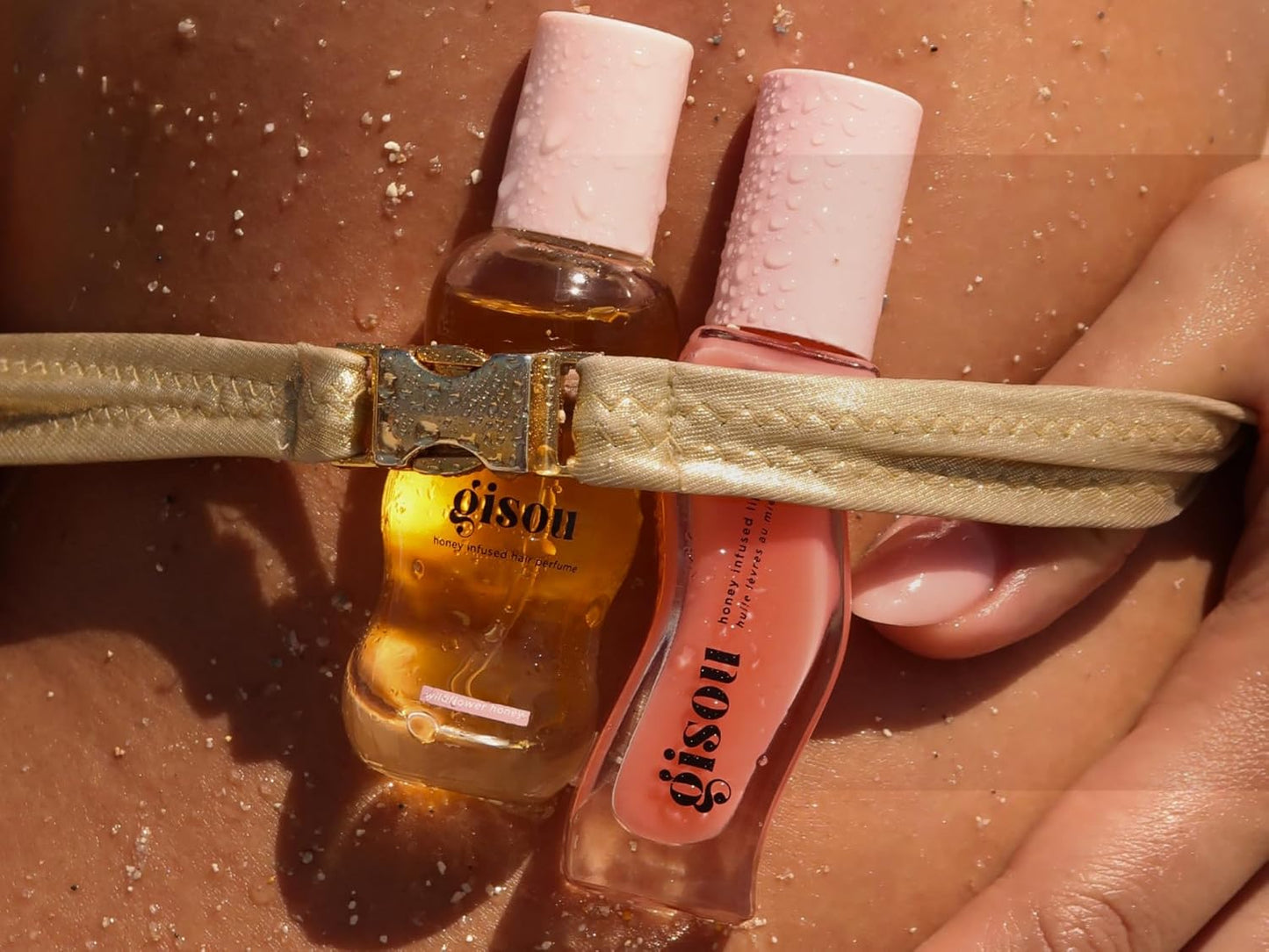 Gisou Honey Gloss On The Go Travel Set, Wildflower Honey Hair Perfume, Watermelon Sugar Lip Oil, Hair Oil, Shine-Boosting