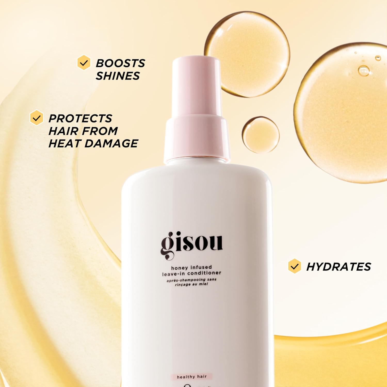 Gisou Honey Infused Leave-In Conditioner – Lightweight Hydration & Frizz Control with Mirsalehi Honey, Baobab & Argan Oil, UV Protection, Suitable for All Hair Types​