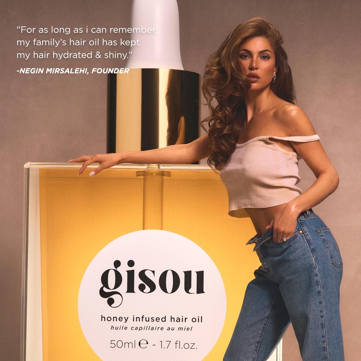Gisou Honey Infused Hair Oil, Award-Winning Hydration, Frizz Control & Shine Treatment, Mirsalehi Honey & Botanical Oils, Heat Protection up to 450°F, All Hair Types​ (50ml)