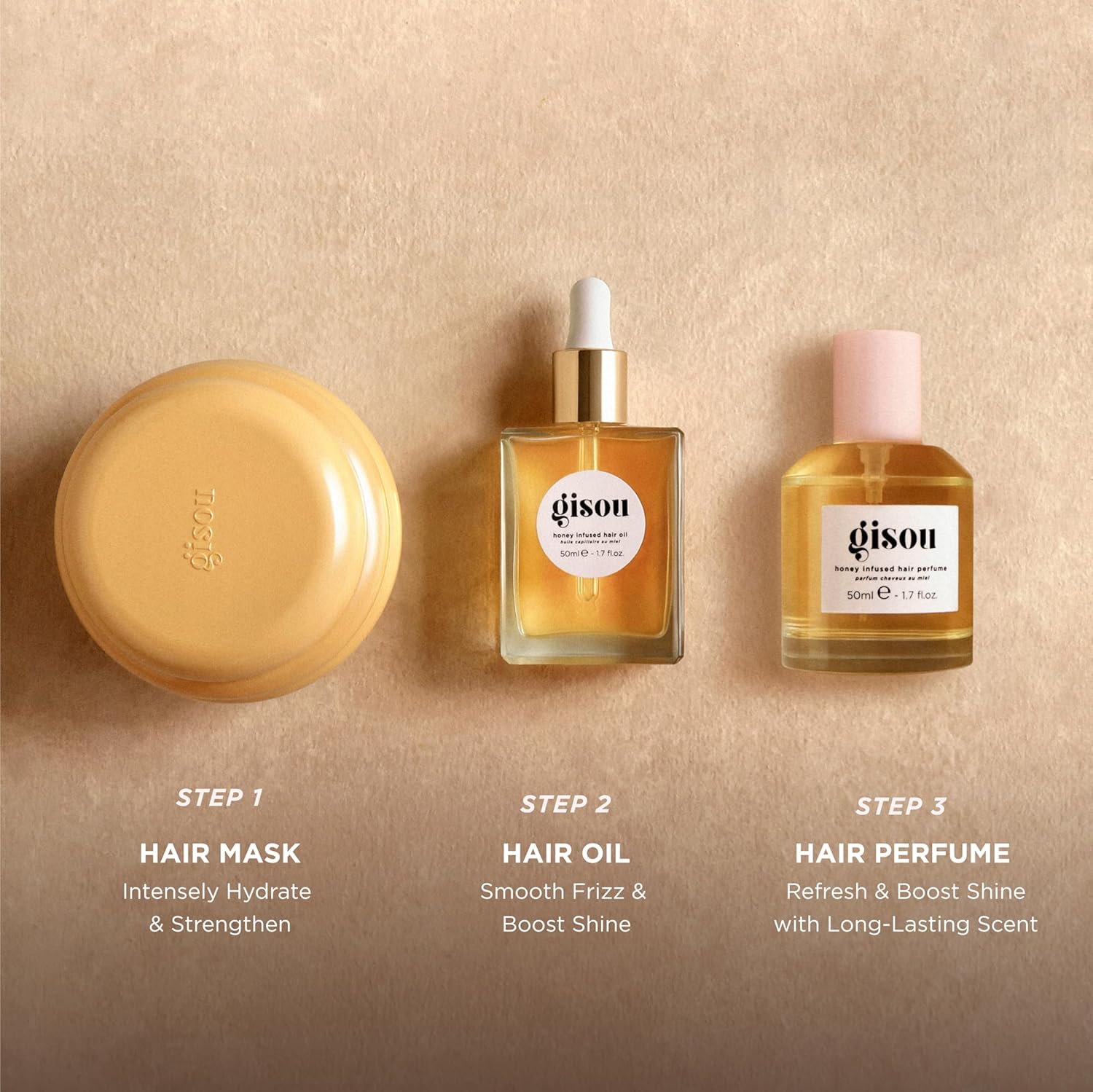 Gisou Honey Infused Hair Oil, Award-Winning Hydration, Frizz Control & Shine Treatment, Mirsalehi Honey & Botanical Oils, Heat Protection up to 450°F, All Hair Types​ (50ml)